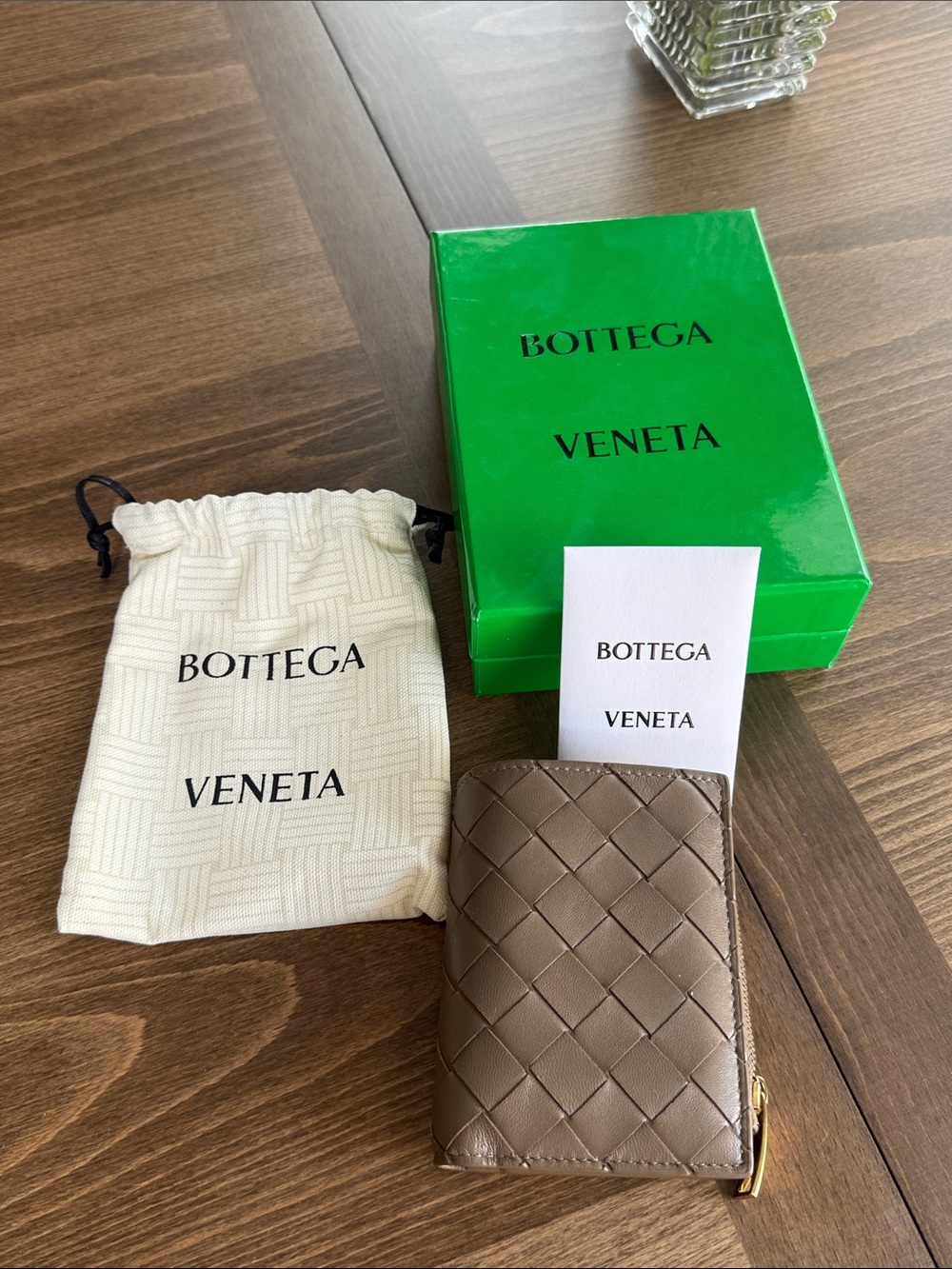 Bottega Veneta Leather Wallet with Gold Hardware in Pinecone